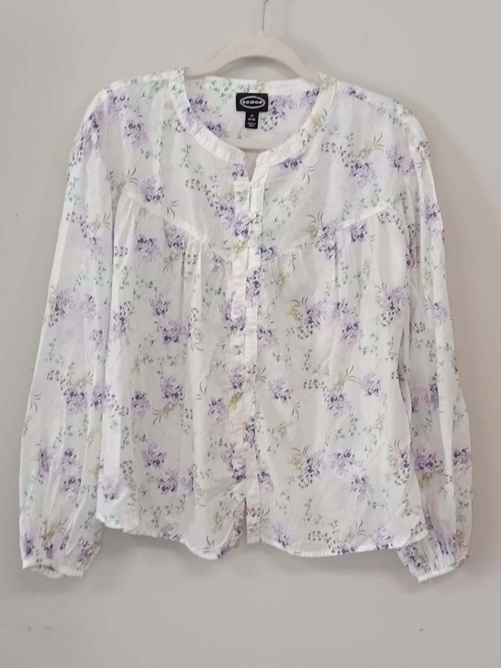 NWT Scoop White Floral Babydoll Balloon Sleeve Button Up Top Prairie Peasant M